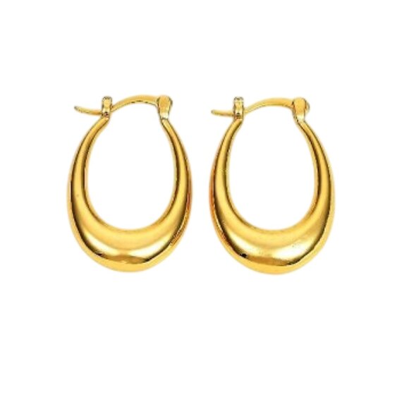 1 Inch 28mm Hoop Gold Tone Pierced Post Earrings - Picture 4 of 5